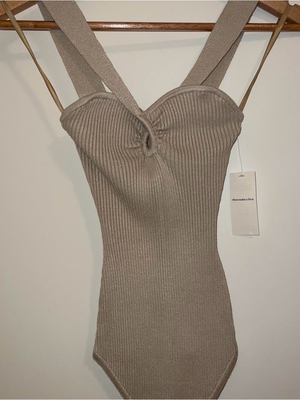 Abercrombie & Fitch Taupe Ribbed Knit Bodysuit